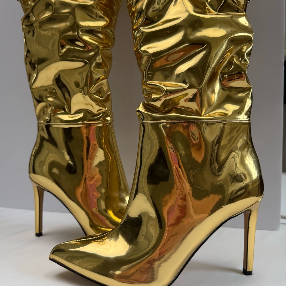 NWT I.N.C. Iyonna Gold Metallic Knee High Stiletto Boots Size 6M Glam Party - Picture 2 of 13